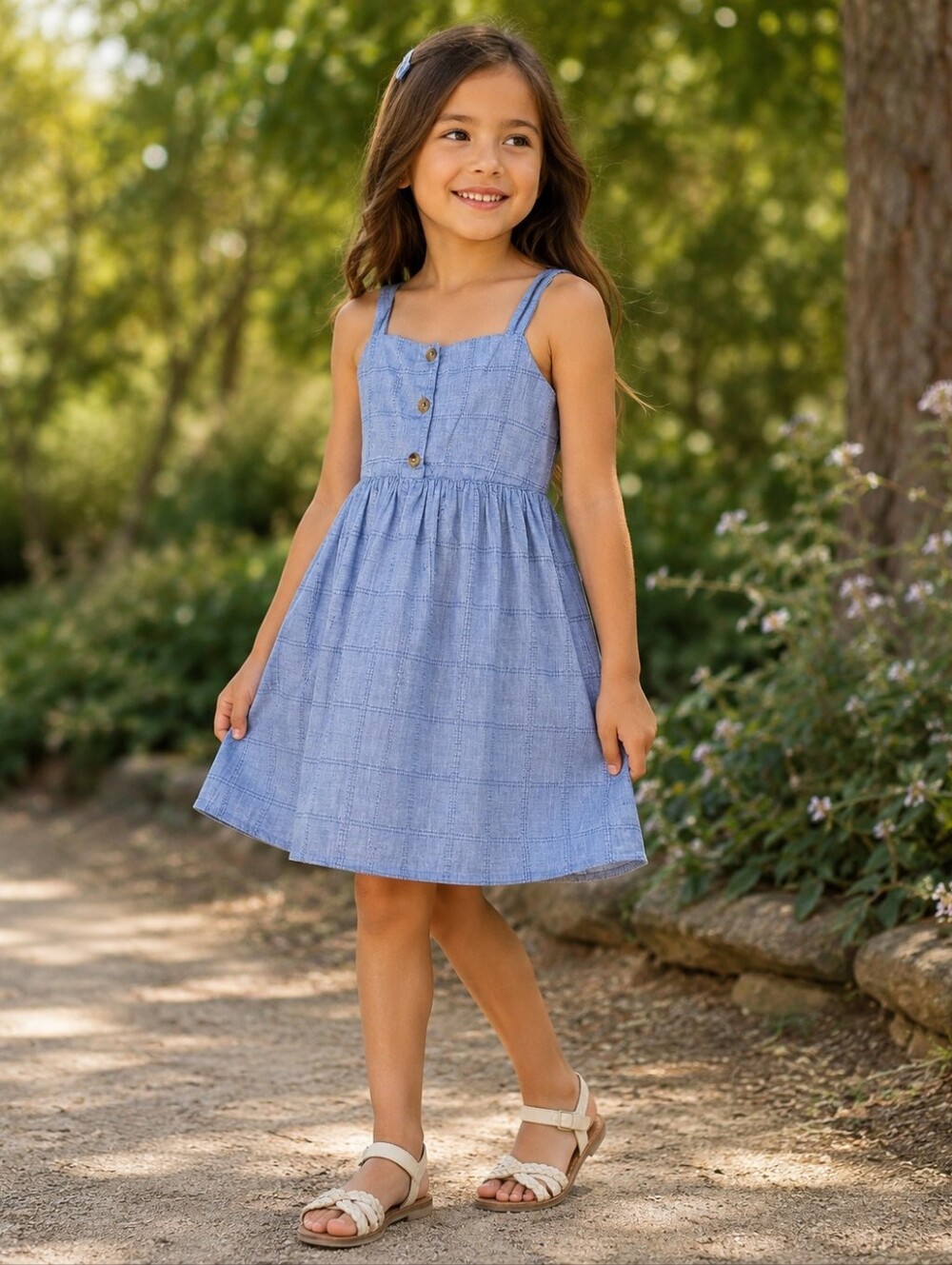 Cat & Jack Light Blue Girls' Dress with Button Detail Sz S 4/5